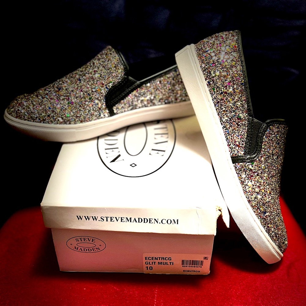 Steve Madden multi color glitter slip ons brand new in box size 10 womans